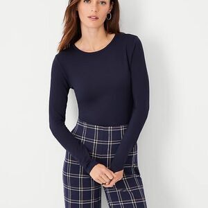 Ann Taylor Deep Blue Merino‎ Wool Blend Back Button Long Sleeve Top Sz M